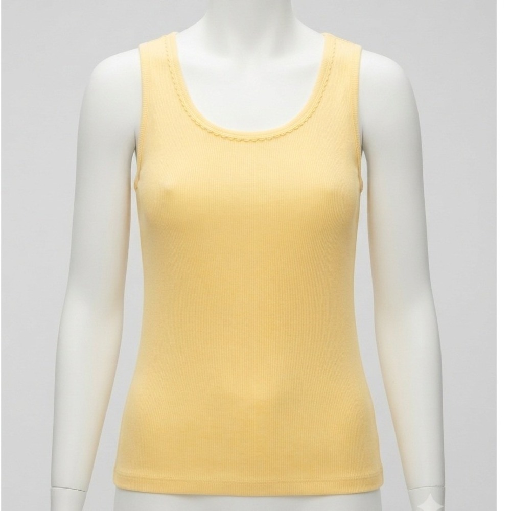 Laura Scott  100% Cotton Yellow Ribbed Tank Top Trim Scoop Neck Sleeveless XL